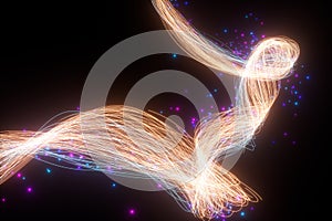 Flowing glowing neon lines with black background, 3d rendering