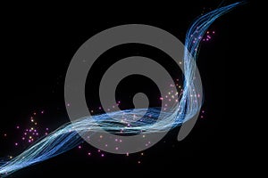 Flowing glowing neon lines with black background, 3d rendering