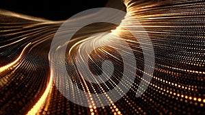 Flowing golden digital particles creating abstract wave pattern