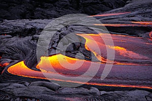 Flowing lava in Big Island Hawaii