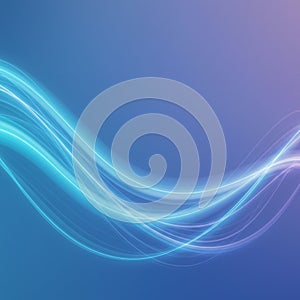 Flowing lines of blue and purple light create a dynamic pattern on a gradient