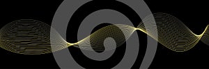 Flowing lines wave. Halftone texture. Curve halftone shape on black background. 3D vector wave lines pattern. Vector illustration