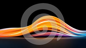 Flowing multicolored light trails create an abstract pattern against a dark background.