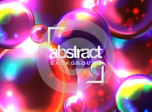 Flowing multicolored spheres. Vector creative illustration. Abstract background with 3d geometric shapes. Trendy cover design