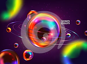 Flowing multicolored spheres. Vector creative illustration. Abstract background with 3d geometric shapes. Trendy cover design