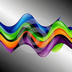 Flowing multicolored waves on a gradient background create a dynamic