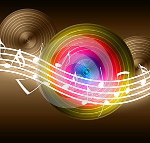 Flowing Music Notes on Vinyl Record Background