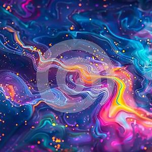 Flowing Neon Paint Pattern, Liquid Acrylic Flowing Texture Background, Fluid Colors Texture