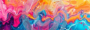 Flowing Neon Paint Pattern, Liquid Acrylic Flowing Texture Background, Fluid Colors Texture