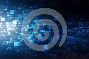 Flowing number one and zero text in binary code format in technology background
