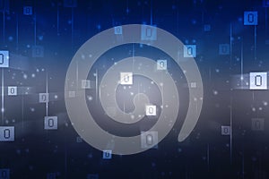 flowing number one and zero text in binary code format in technology background.