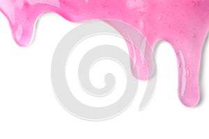 Flowing pink slime on white background. Antistress toy