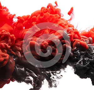 Flowing red and black mix paint abstract background