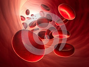 Flowing red blood cells -Erythrocyte 3D illustration photo