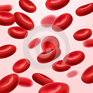 Flowing red blood cells, erythrocyte on white background, health care concept