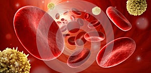 Flowing red and white blood cells -Erythrozyt 3D illustration