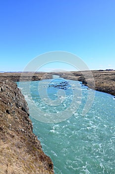 Flowing river through a rocky landscape in Iceland