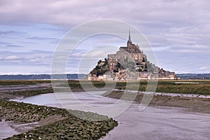 Flowing river towards ills hill Monat Saint Michel