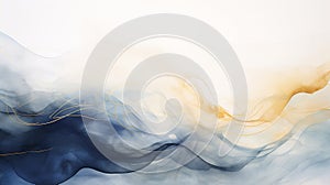 Flowing Spectres: A Dynamic Abstract Canvas of Blue and Gold Wav photo