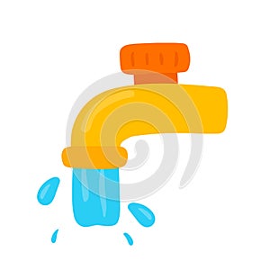 Flowing Water Faucet Clipart in Cute Cartoon Drawing Vector Illustration