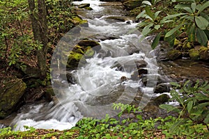 Flowing Water Over Boulders in a Mountain Creek