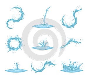 Flowing Water Splash Drop Wave Whirlpool Vortex Retro Vintage Cartoon Icon Set Isolated Design Vector Illustration