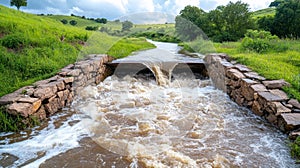 Flowing Water Through Stone Structure in Natural Landscape