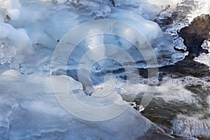 Flowing water under melting ice, concept of global warming