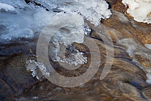 Flowing water under melting ice, concept of global warming