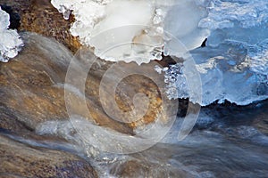 Flowing water under melting ice, concept of global warming