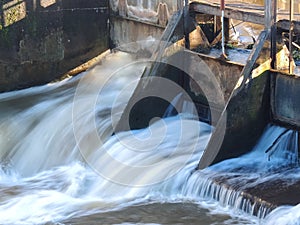 Flowing water in a weir in Grevenbroich in Germany