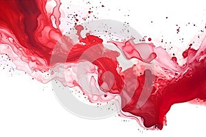 flowing watercolor stripe. Red layered drops, abstract background, white background