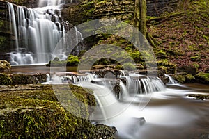 Flowing Waterfall Scaleber Force In The Yorkshire Dales National Park.