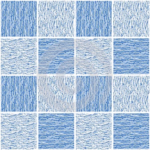 Flowing Wave Water Texture Tile. Seamless Vector Pattern. Blue Mosaic Hand Drawn for Lake, River, Sea or Ocean Pool Background.