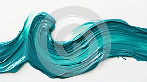 A flowing, wavy stroke of glossy teal paint, artistically spread on a white surface