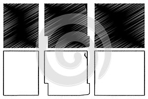 Floyd, Fayette and Dallas County, Iowa U.S. county, United States of America, USA, U.S., US map vector illustration, scribble