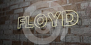 FLOYD - Glowing Neon Sign on stonework wall - 3D rendered royalty free stock illustration