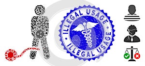 Flu Collage Guilty Man Icon with Medical Textured Illegal Usage Stamp