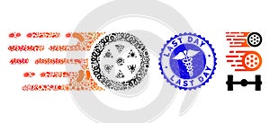 Flu Collage Rush Car Wheel Icon with Serpents Grunge Last Day Stamp