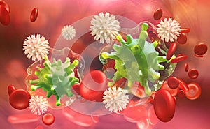 Flu and common cold. Leukocytes attack the virus. Immunity of the body photo