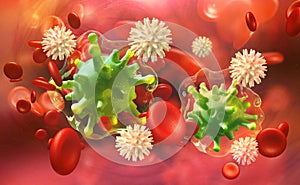 Flu and common cold. Leukocytes attack the virus. Immunity of the body photo