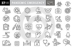 Flu disease prevention, cold symptoms flat line icons set. photo