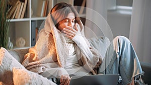 Flu job remote sick work woman laptop suffering