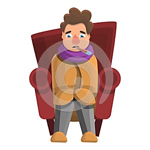 Flu man at home icon, cartoon style