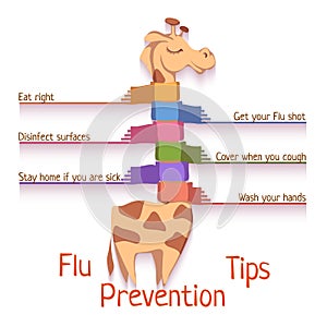 Flu Prevention Tips. Vector illustration with