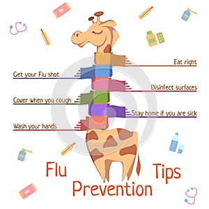 Flu Prevention Tips. Vector illustration with