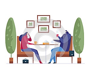 Flu season disease in couple at kitchen interior, vector illustration. Cartoon man woman character with grippe drink at