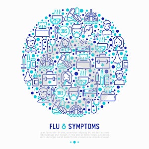 Flu and symptoms concept in circle