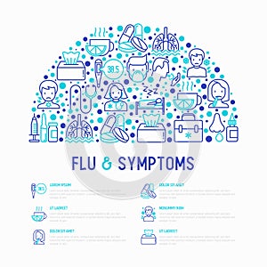 Flu and symptoms concept in half circle