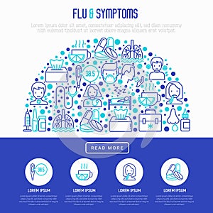 Flu and symptoms concept in half circle